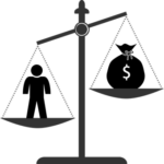 man and money on justice scale